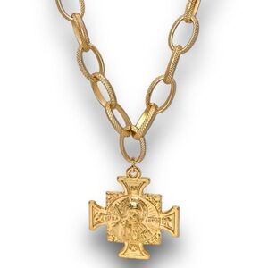 Elegant Yet Bold Chain Necklace With St. Ben Pendant NWT